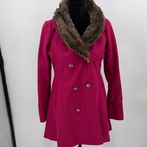 Emmelee coat medium Pink Double-Breasted Coat with Faux Fur Collar